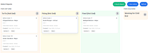 GlassSync defect workflow showing To Fix, Fixing and Fixed states