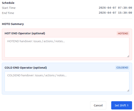 GlassSync shift Hand-Over and Take-Over workflow