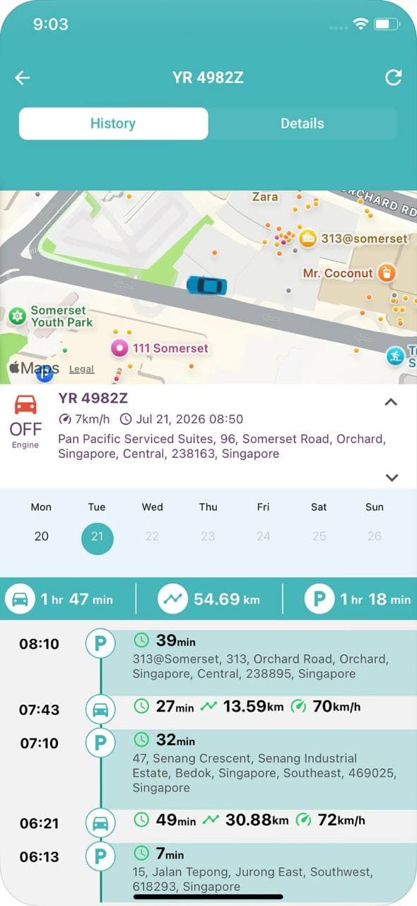 Grid VSS trip history mobile interface