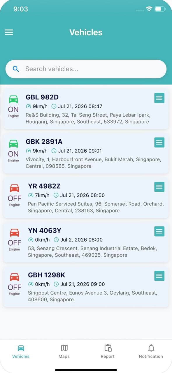 Grid VSS monitored vehicle list